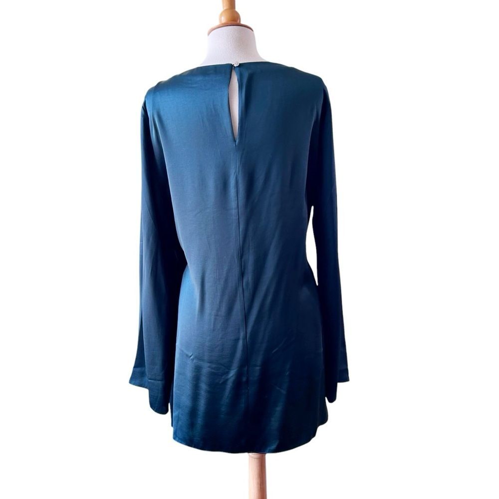MADEWELL Dark Green Satin Long Bell Sleeve Mini Dress - XL - Picture 6 of 10